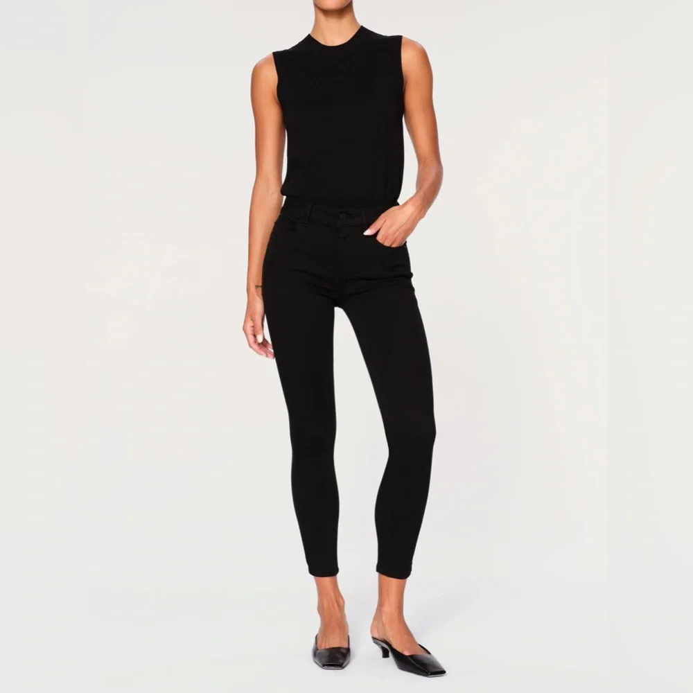 DL1961 Florence Skinny Mid‎ Rise Instasculpt Crop Jeans in Hail Black Size 29